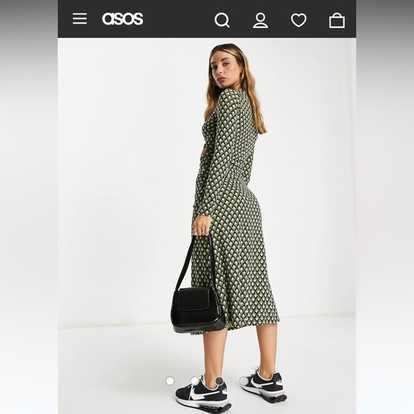 ASOS DESIGN long sleeve keyhole midi dress with cut out in lime jacquard - Picture 2 of 10